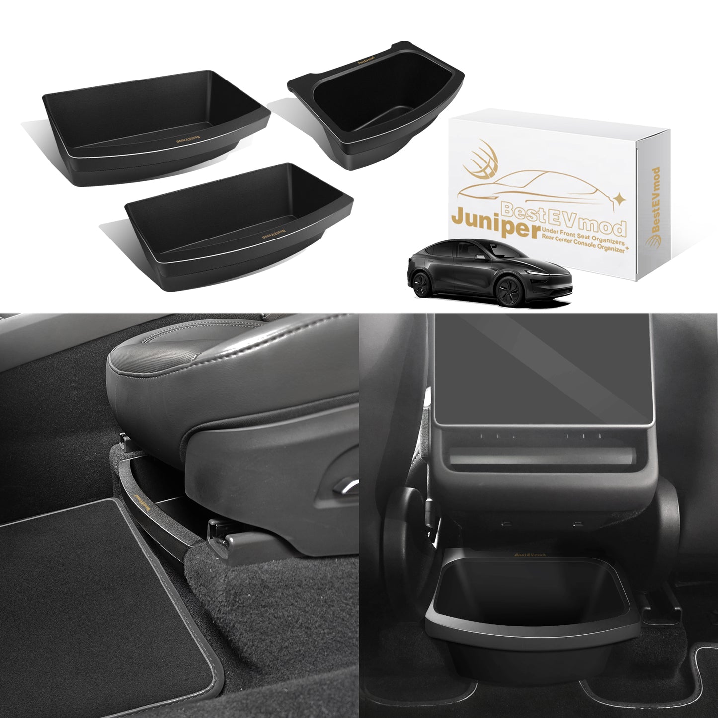 Rear Center Console Organizer *1 + Under Seat Organizer Box*2 for 2026+ Model Y Juniper