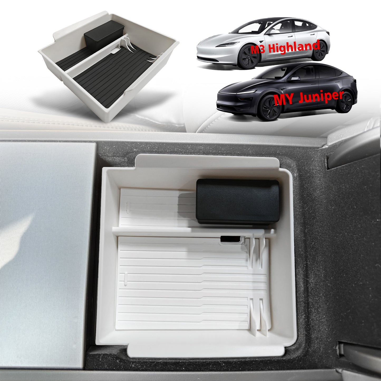 ABS Center Console Organizer Tray Upper for New Model Y Juniper Model 3 Highland from BestEvMod