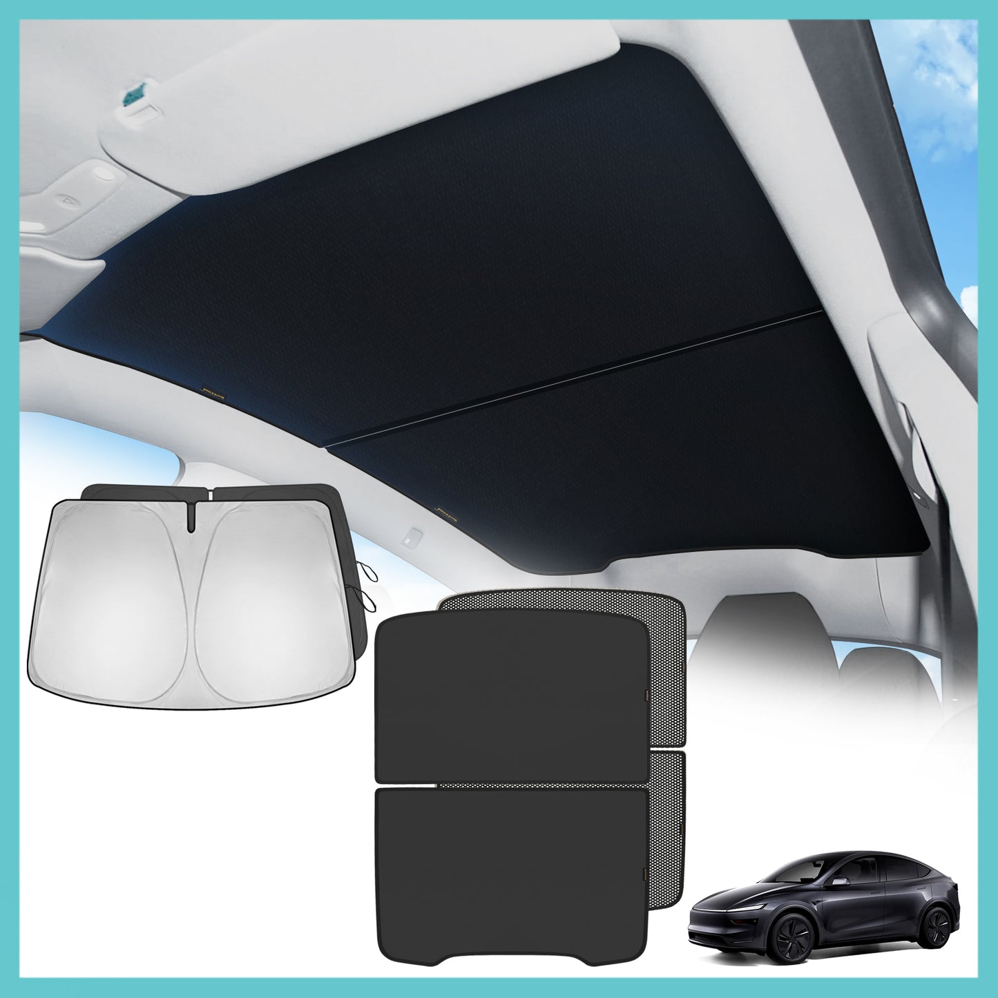 Windshield & Roof Foldable Sunshade for 2025 Tesla Model Y Juniper