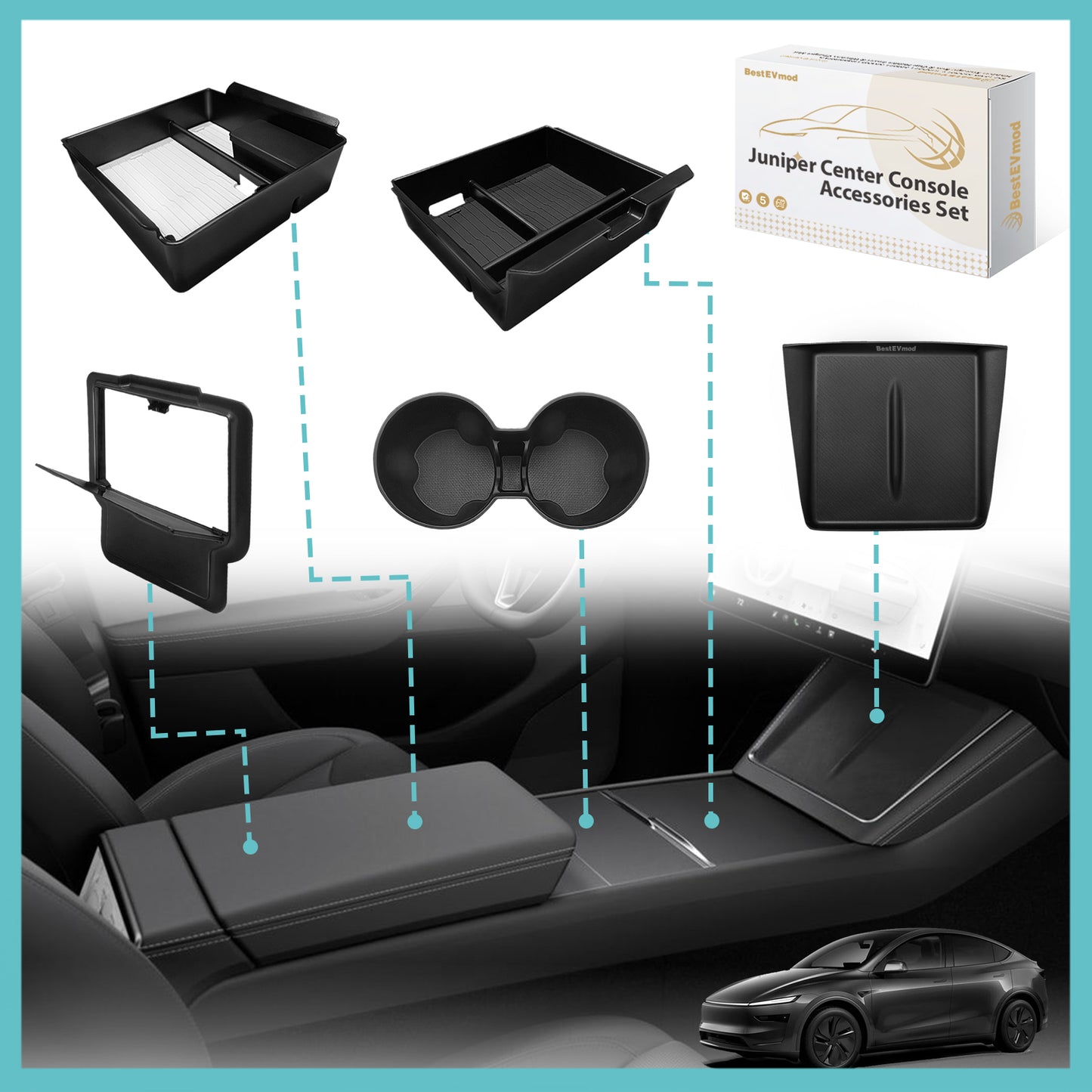 5PCS Center Console Organizer for 2025 Tesla Model Y Juniper
