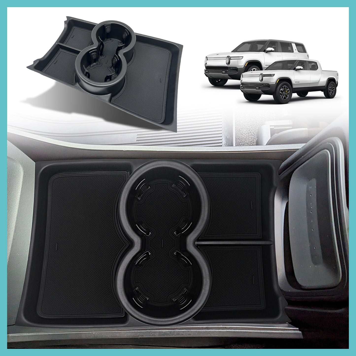 Compatible with Gen1 Rivian R1T R1S Lower Center Console Organizer Tray with Large Capacity Drink Cup Holder from BestEvMod