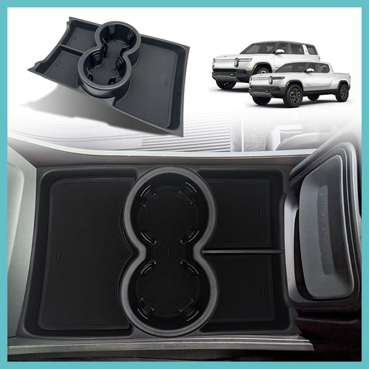 Compatible with Gen1 Rivian R1T R1S Lower Center Console Organizer Tray with Large Capacity Drink Cup Holder from BestEvMod