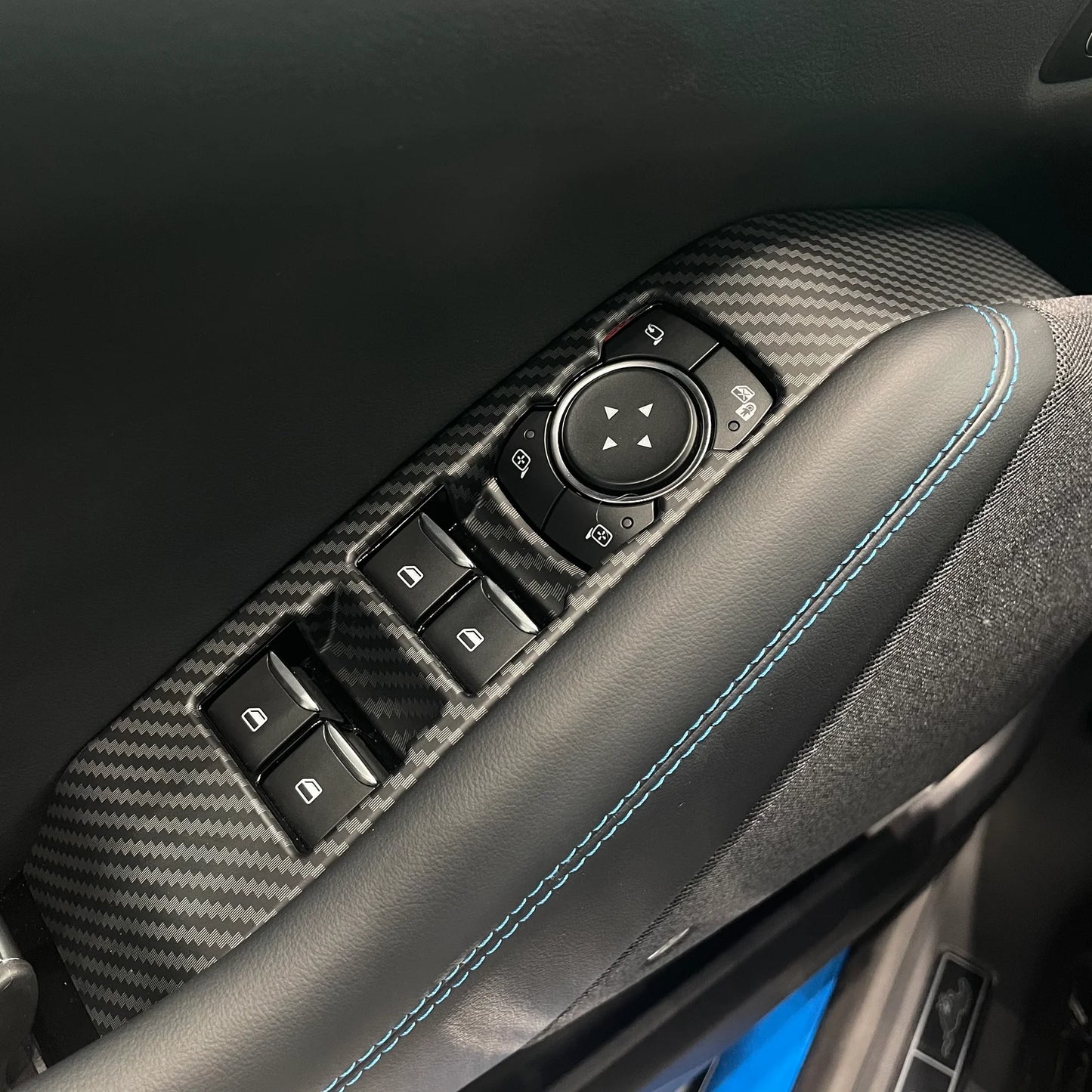 Bundle of Mach-E Central Control Trim Cover + Gear Shifter Panel Cover + Window Button Cover + Steering Wheel Cover