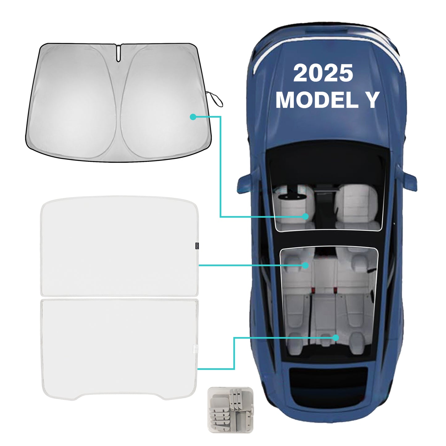 Windshield & Roof Foldable Sunshade for 2025 Tesla Model Y Juniper