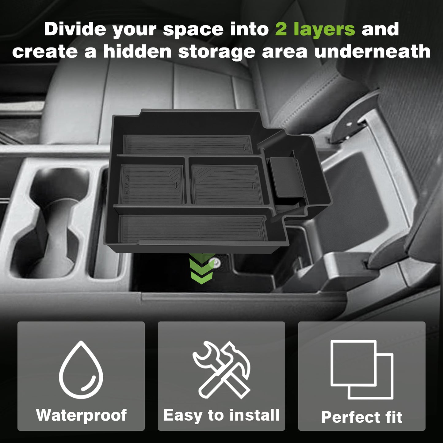2PCS Center Console Organizer Trays for Silverado EV WT (Top + Bottom)