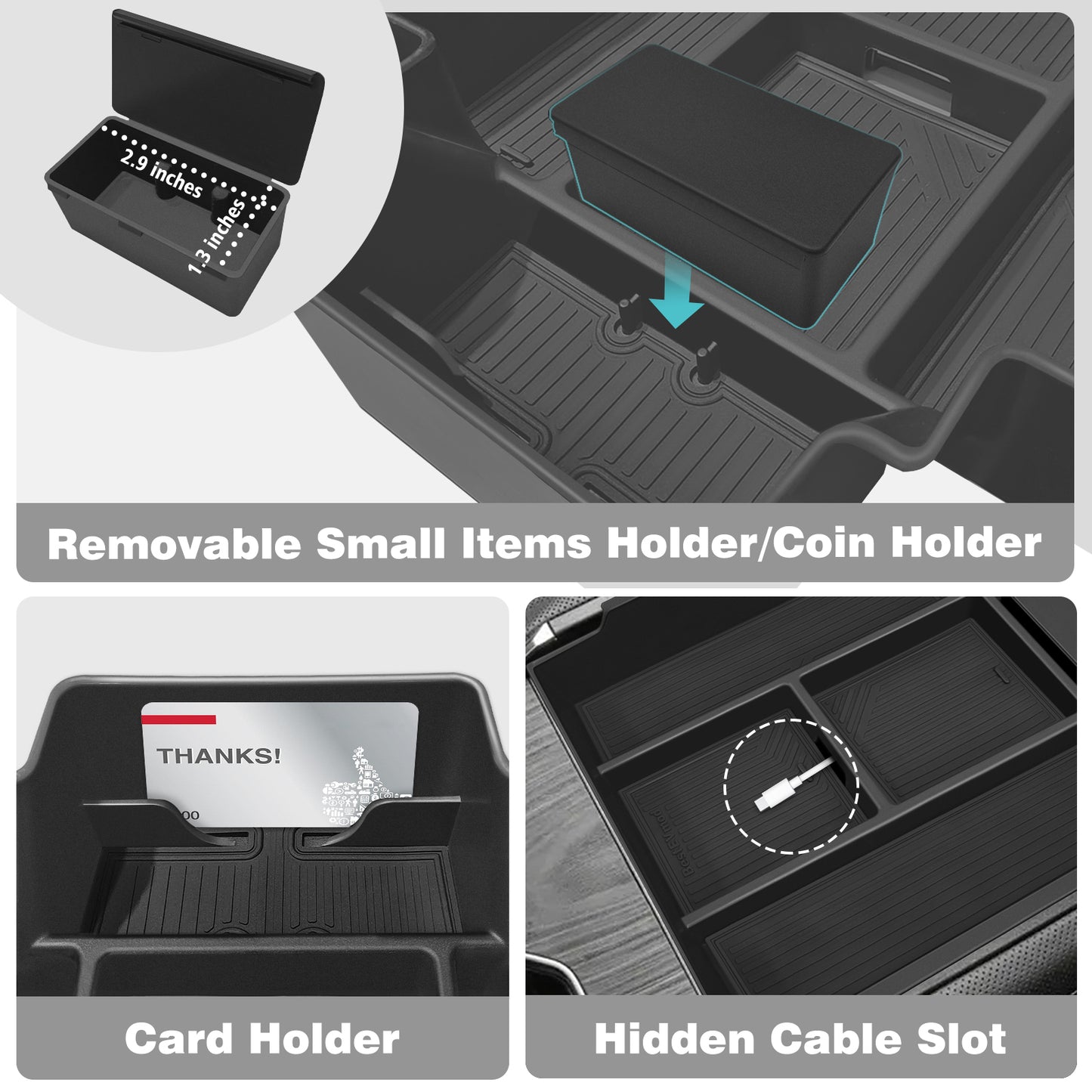 2PCS Center Console Organizer Trays for Silverado EV WT (Top + Bottom)