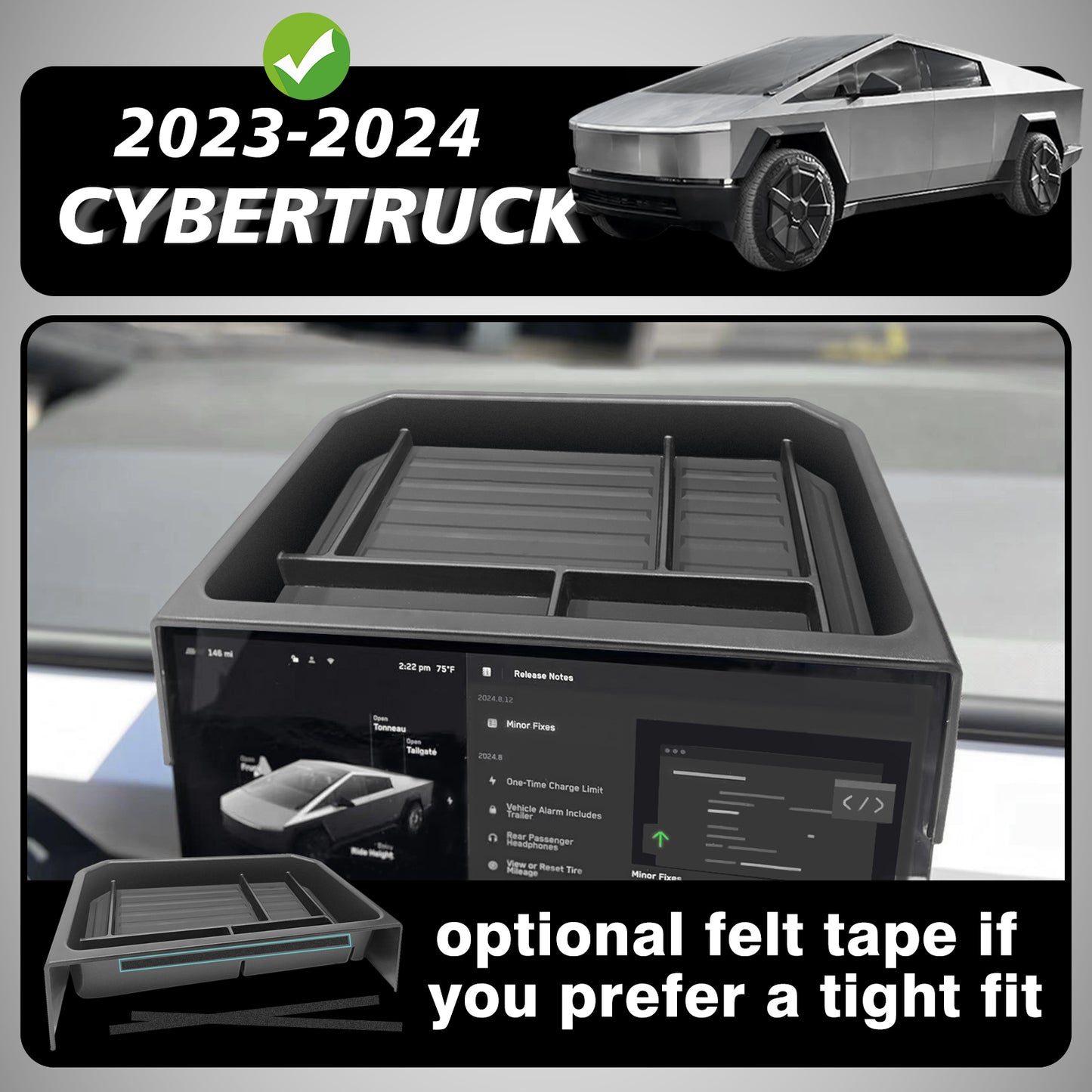 Bundle of Floor Lower Tray+ Screen Dash Tray for Cybertruck