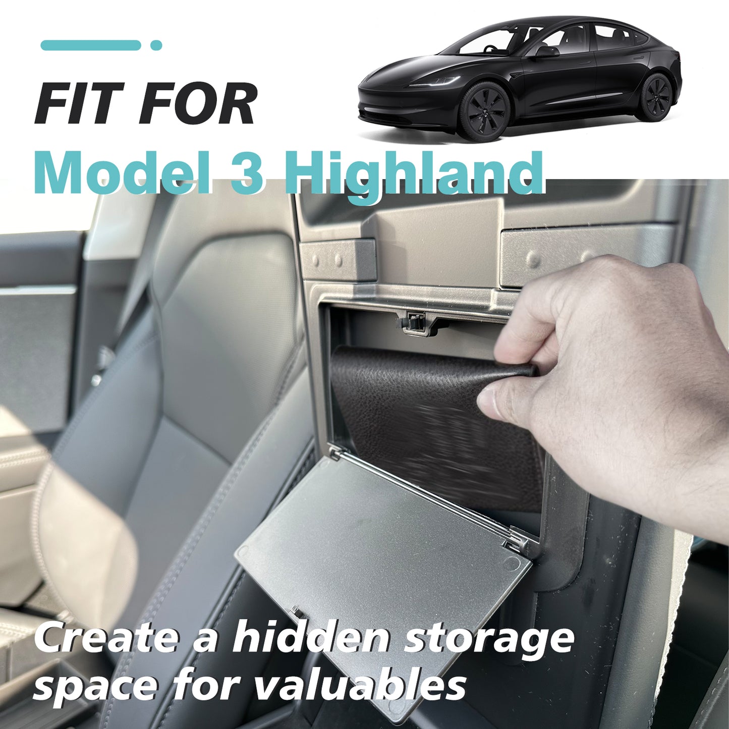 Armrest Hidden Storage Box for New Model 3 Highland from BestEvMod
