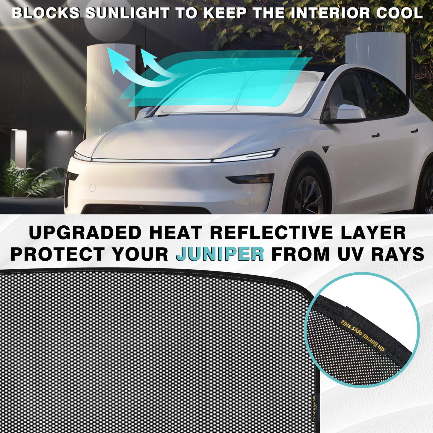 Windshield & Roof Foldable Sunshade for 2025 Tesla Model Y Juniper