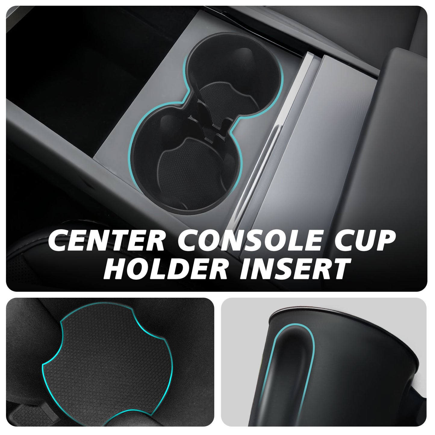 3PCS Console Essentials Bundle Front & Rear Center Console Cup Holder Inserts + Charger Pad Cover for 2026+ Model Y Juniper Refresh