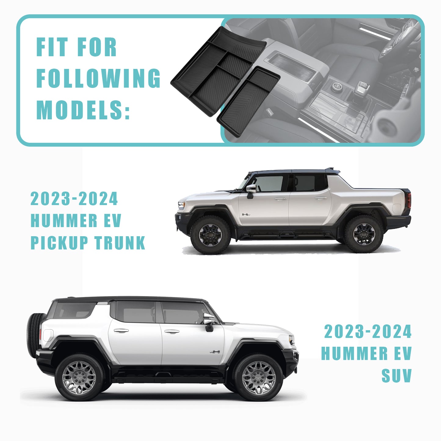 Hummer EV Lower Console Organizer & Armrest Tray Set 2023 from BestEvMod