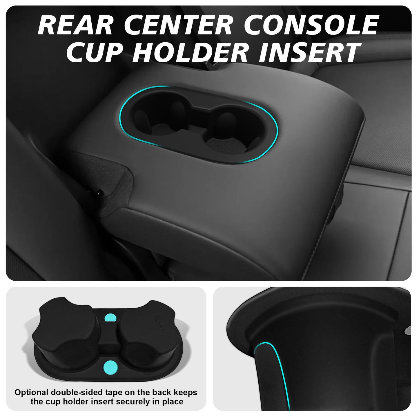3PCS Console Essentials Bundle Front & Rear Center Console Cup Holder Inserts + Charger Pad Cover for 2026+ Model Y Juniper Refresh