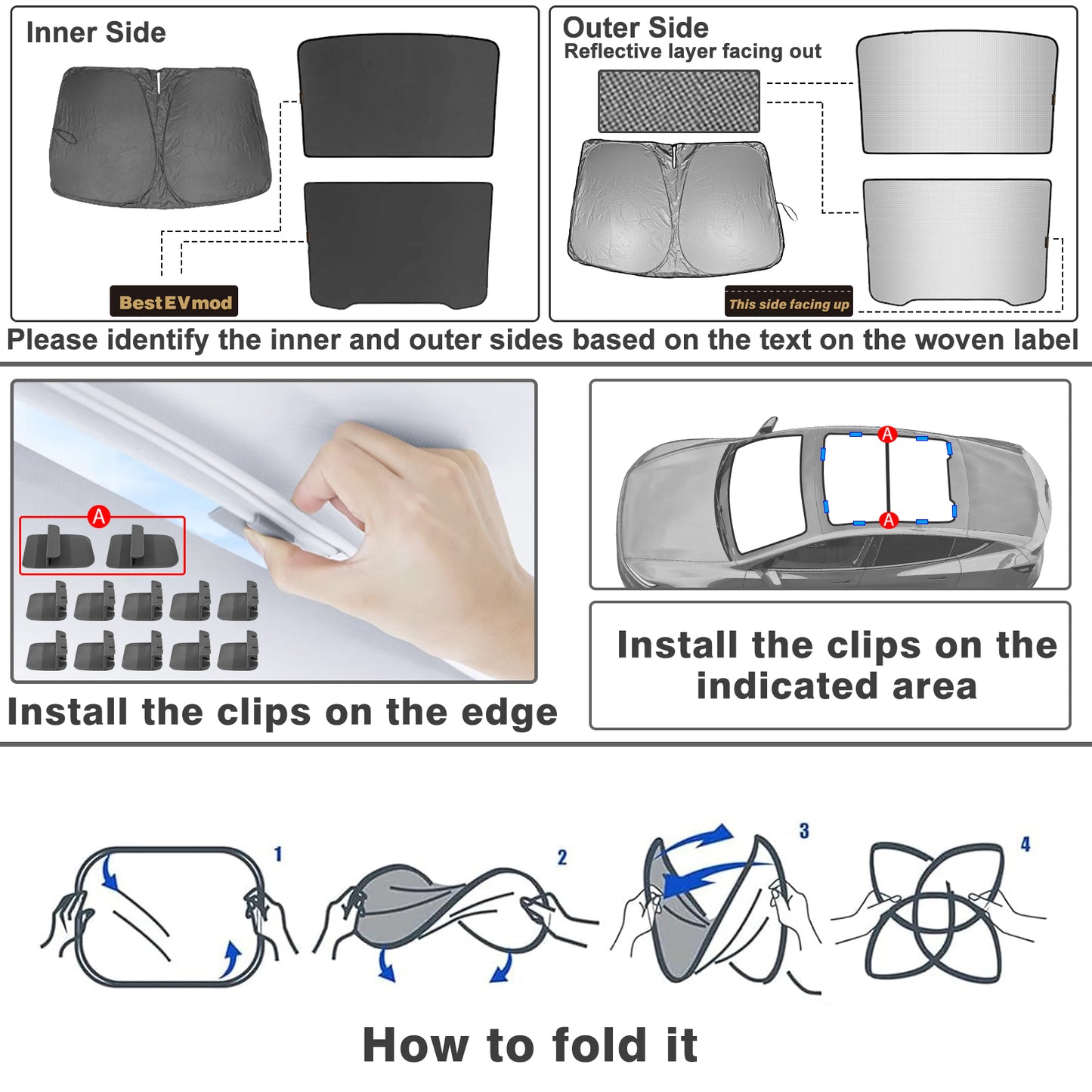 Windshield & Roof Foldable Sunshade for 2025 Tesla Model Y Juniper