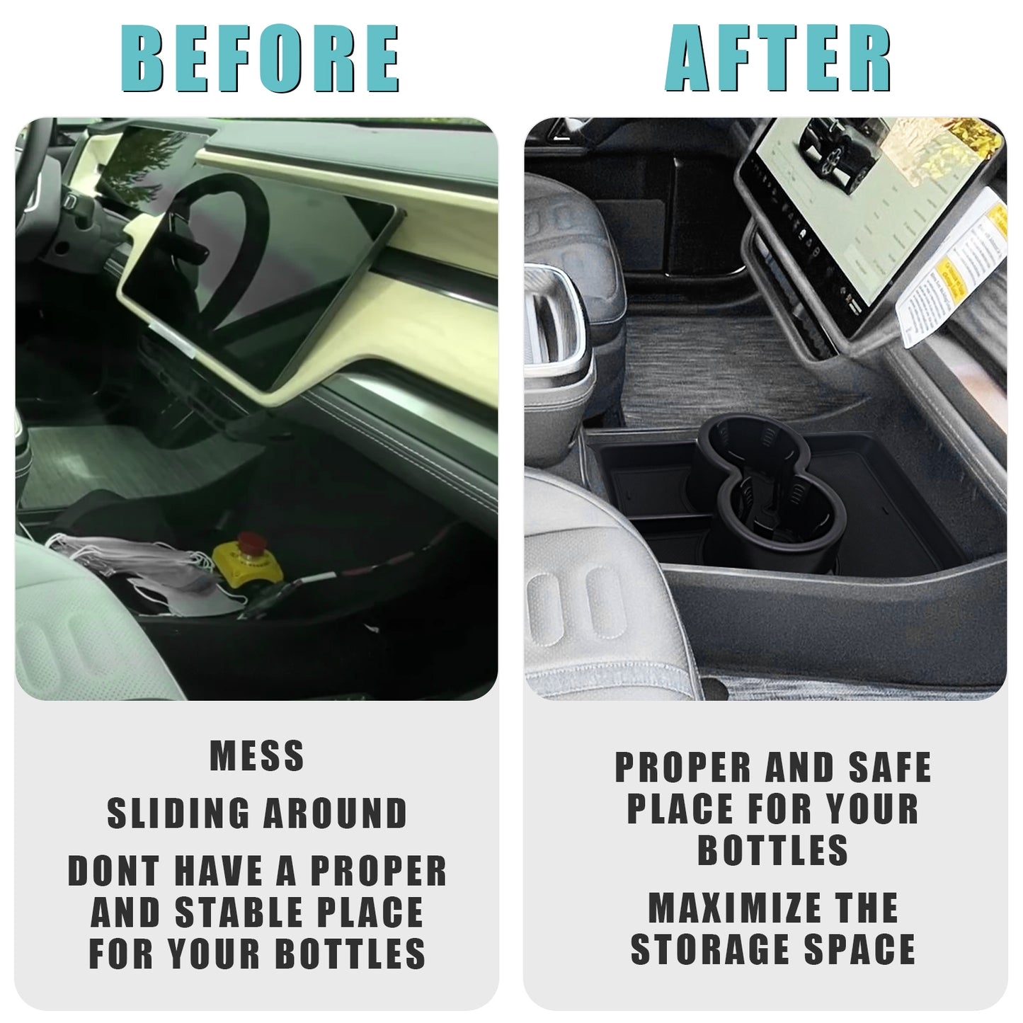 Compatible with Gen1 Rivian R1T R1S Lower Center Console Organizer Tray with Large Capacity Drink Cup Holder from BestEvMod