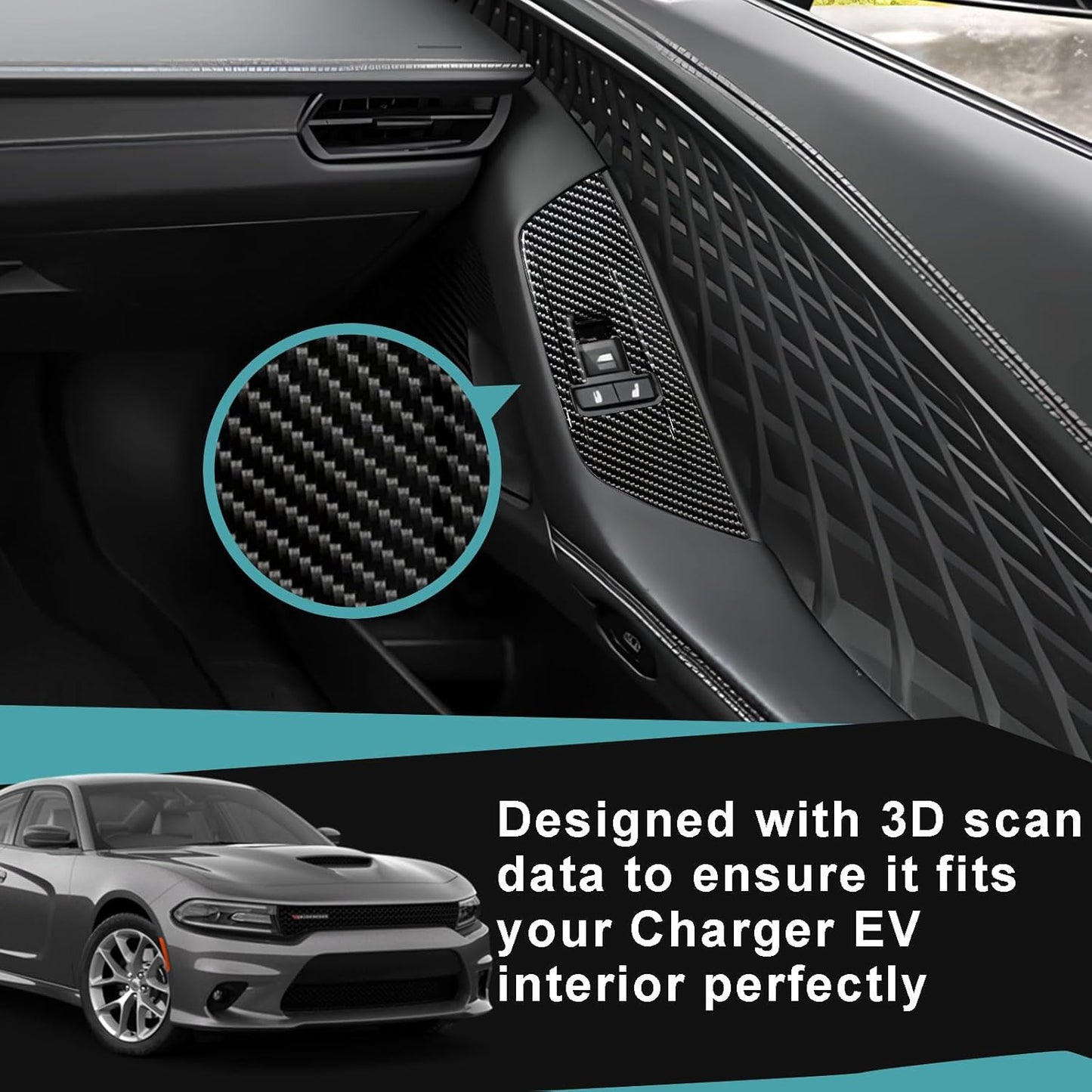 BestEvMod 3PCS Interior Decoration Trim Set for Dodge Charger EV