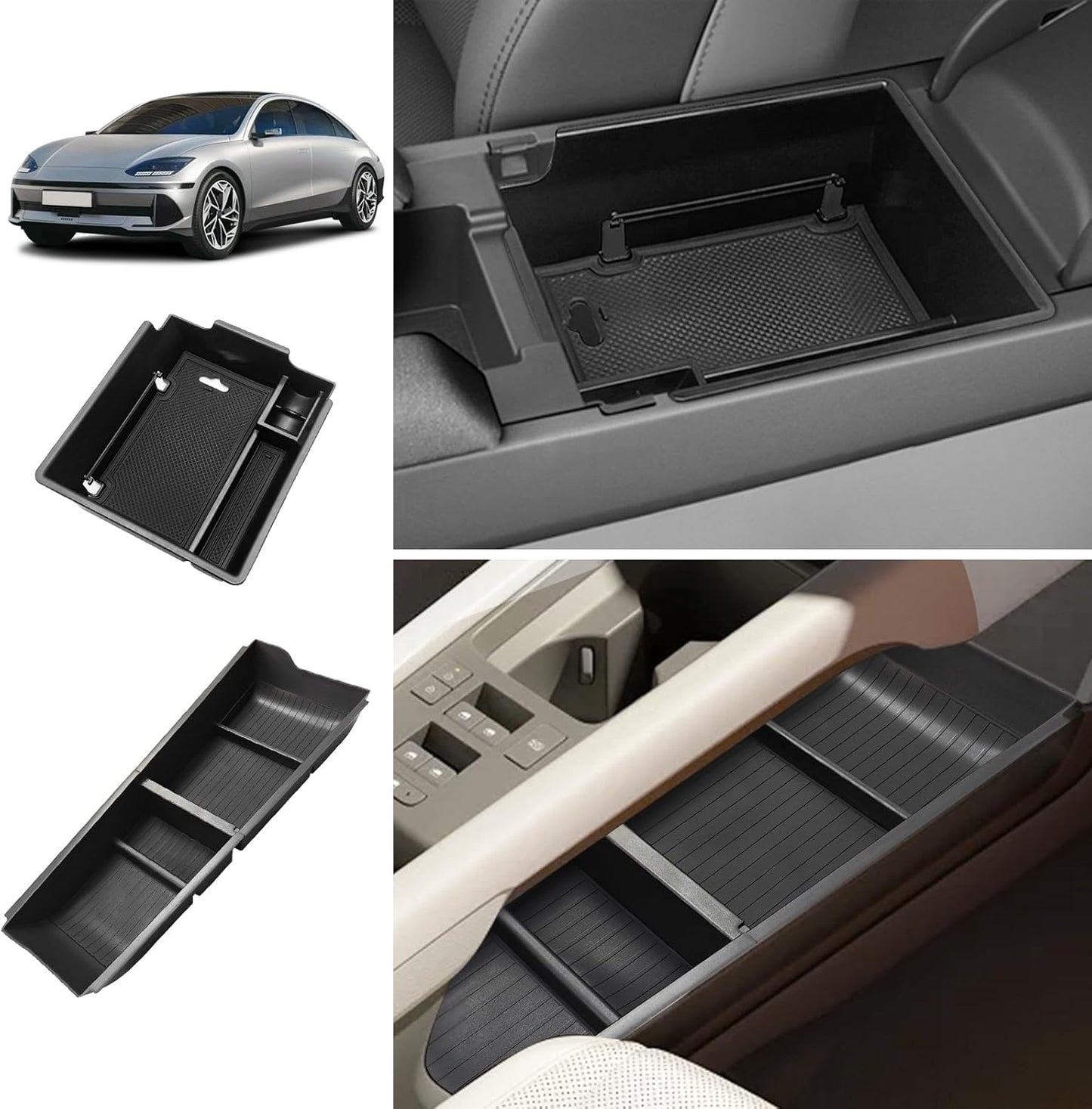 BestEvMod Armrest Storage Box and Lower Center Console Organizer Tray 2PCS for Ioniq6