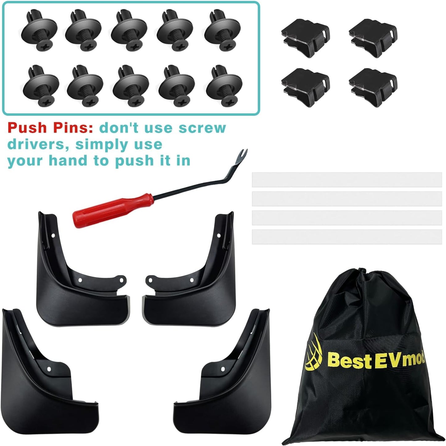 Mud Flaps Splash Guards (Set of 4) No Need to Drill Holes for New Model 3 from BestEvMod