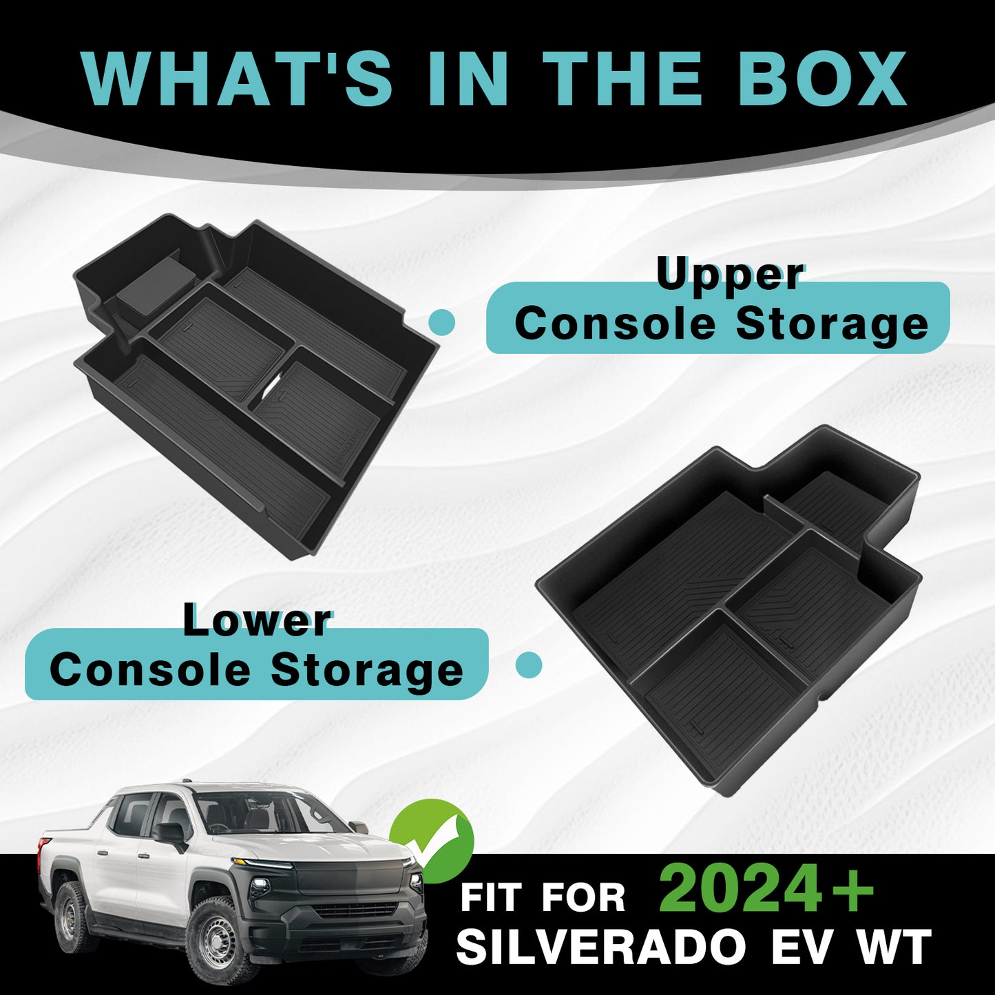 2PCS Center Console Organizer Trays for Silverado EV WT (Top + Bottom)