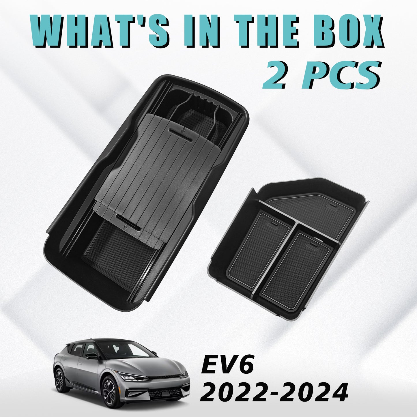 Bundle of EV6 Center + Lower Center Console Slide Cover Tray Organizer from BestEvMod