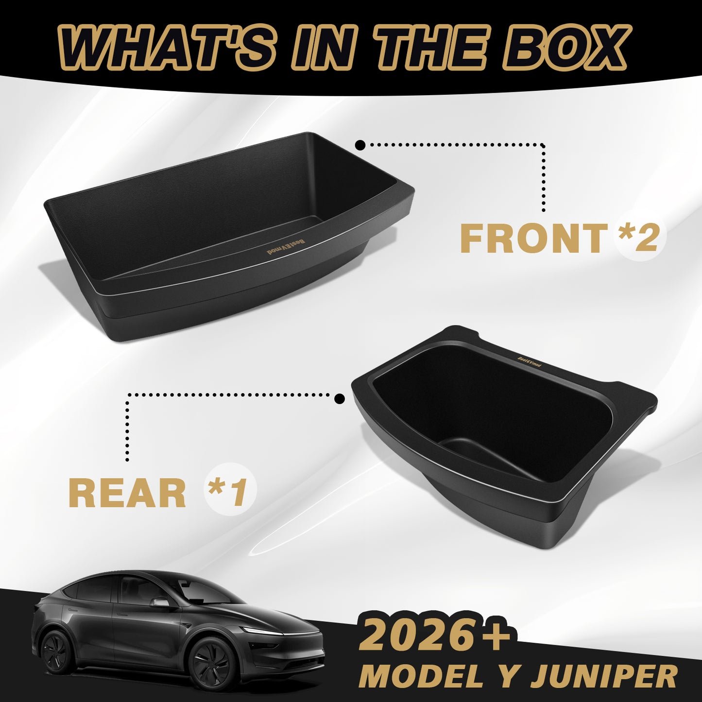 Rear Center Console Organizer *1 + Under Seat Organizer Box*2 for 2026+ Model Y Juniper