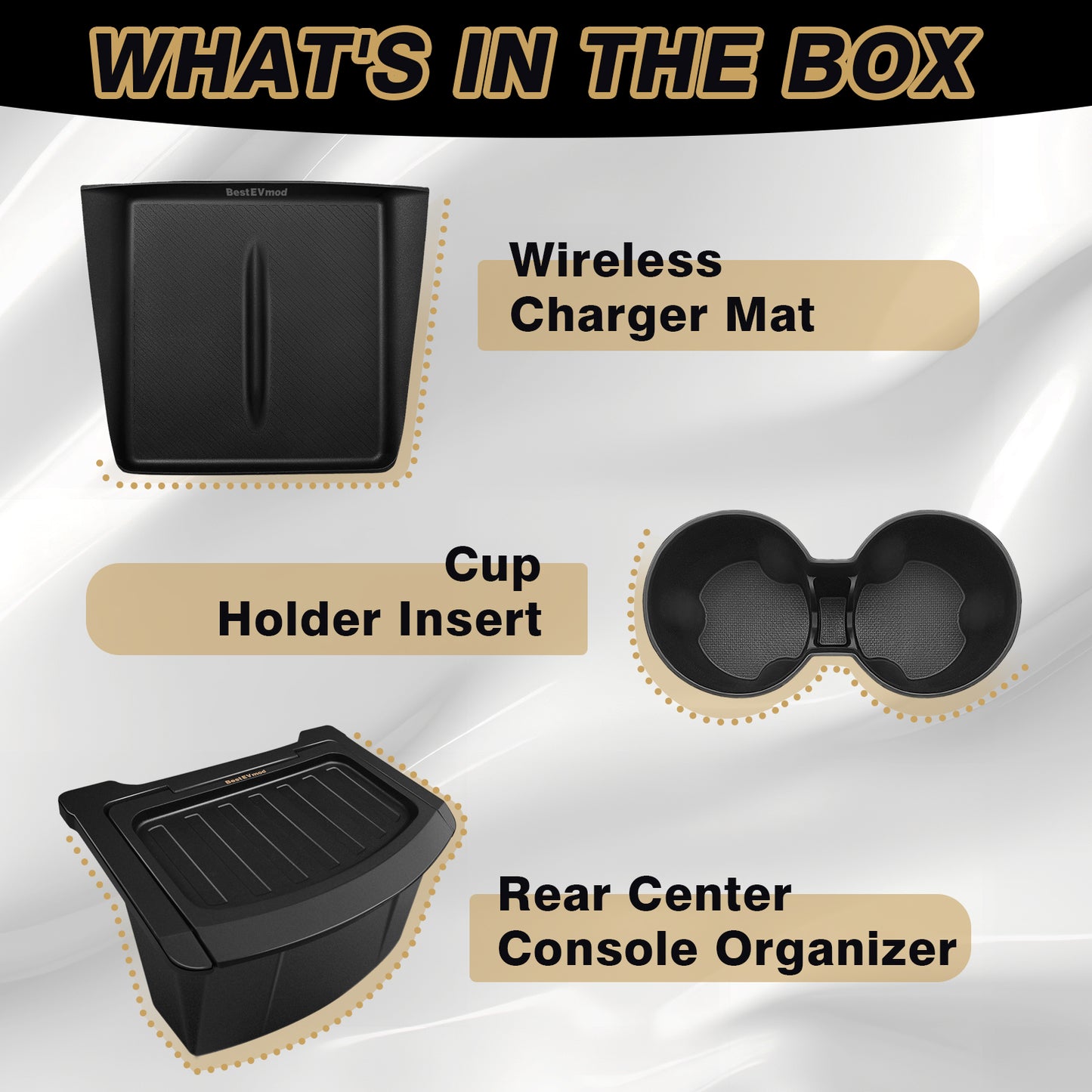 3PCS Console Essentials Bundle Trash CanRear Center Console Organizer & Wireless Charger Mat & Cup Holder Insert for 2026+ Model Y Juniper Refresh