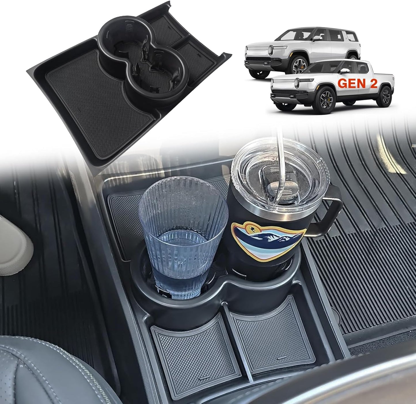 Lower Center Console Organizer – Fits 32oz Bottle for 2025 Rivian R1T/R1S