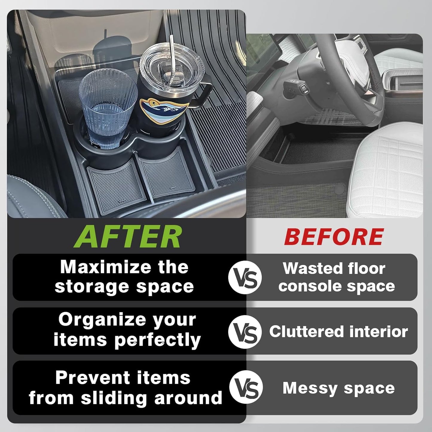 Lower Center Console Organizer – Fits 32oz Bottle for 2025 Rivian R1T/R1S