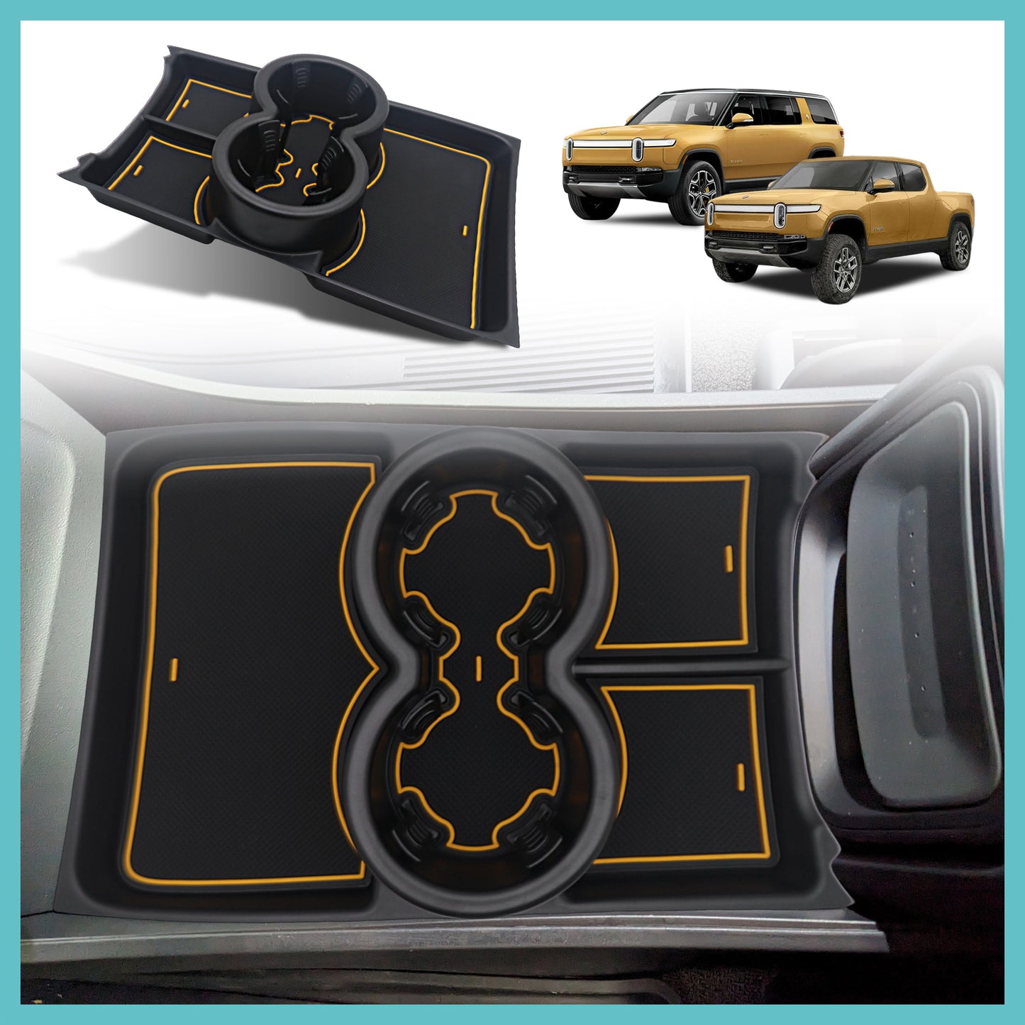 Compatible with Gen1 Rivian R1T R1S Lower Center Console Organizer Tray with Large Capacity Drink Cup Holder from BestEvMod