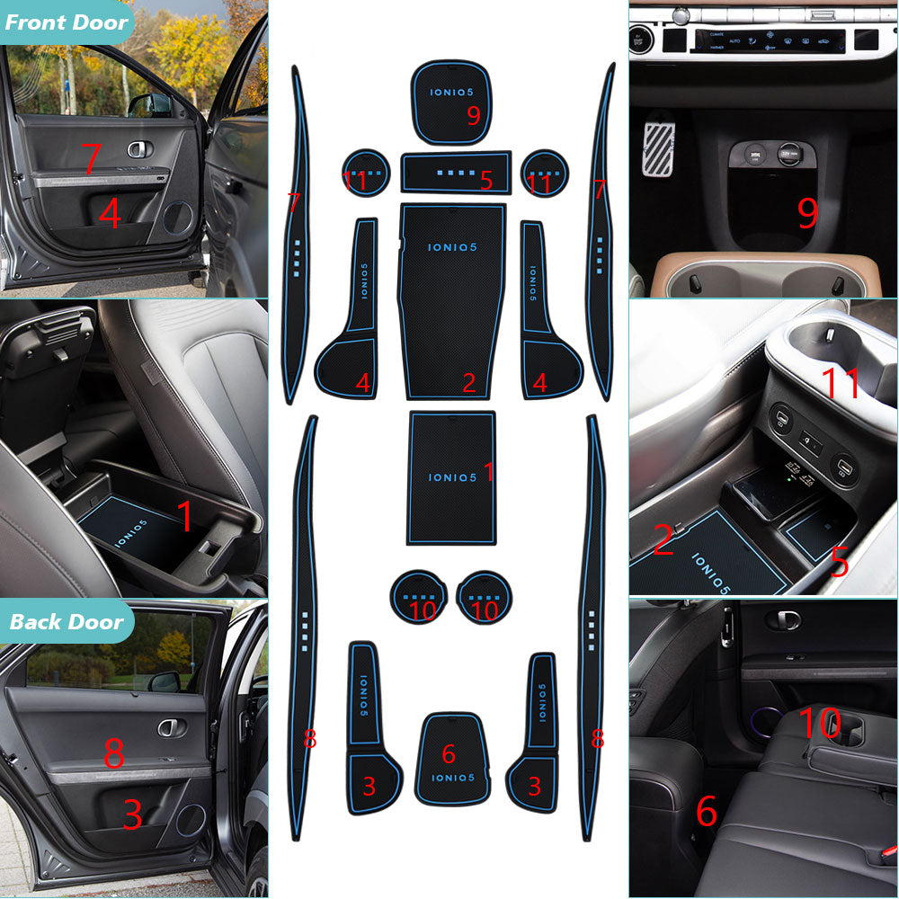 Ioniq5 2022 17-PC Set  Leather & PVC Center Console Liner Mats Interior Anti Dust Cup Holder Inserts from BestEvMod