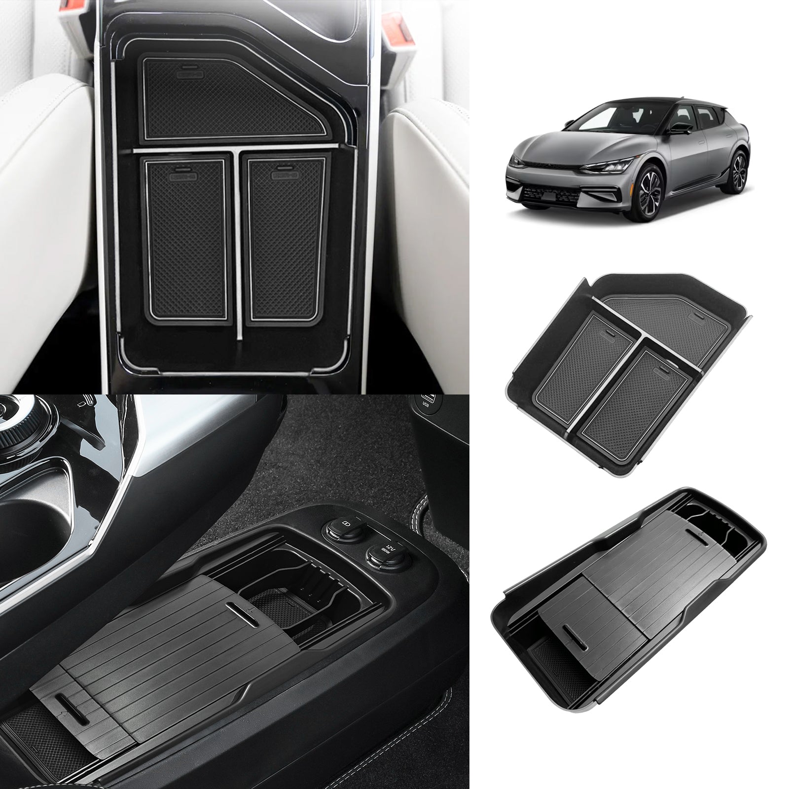 Console Rear Lower Tray Bundle of EV6 Center + Lower Center Console Slide Cover Tray Organizer ...