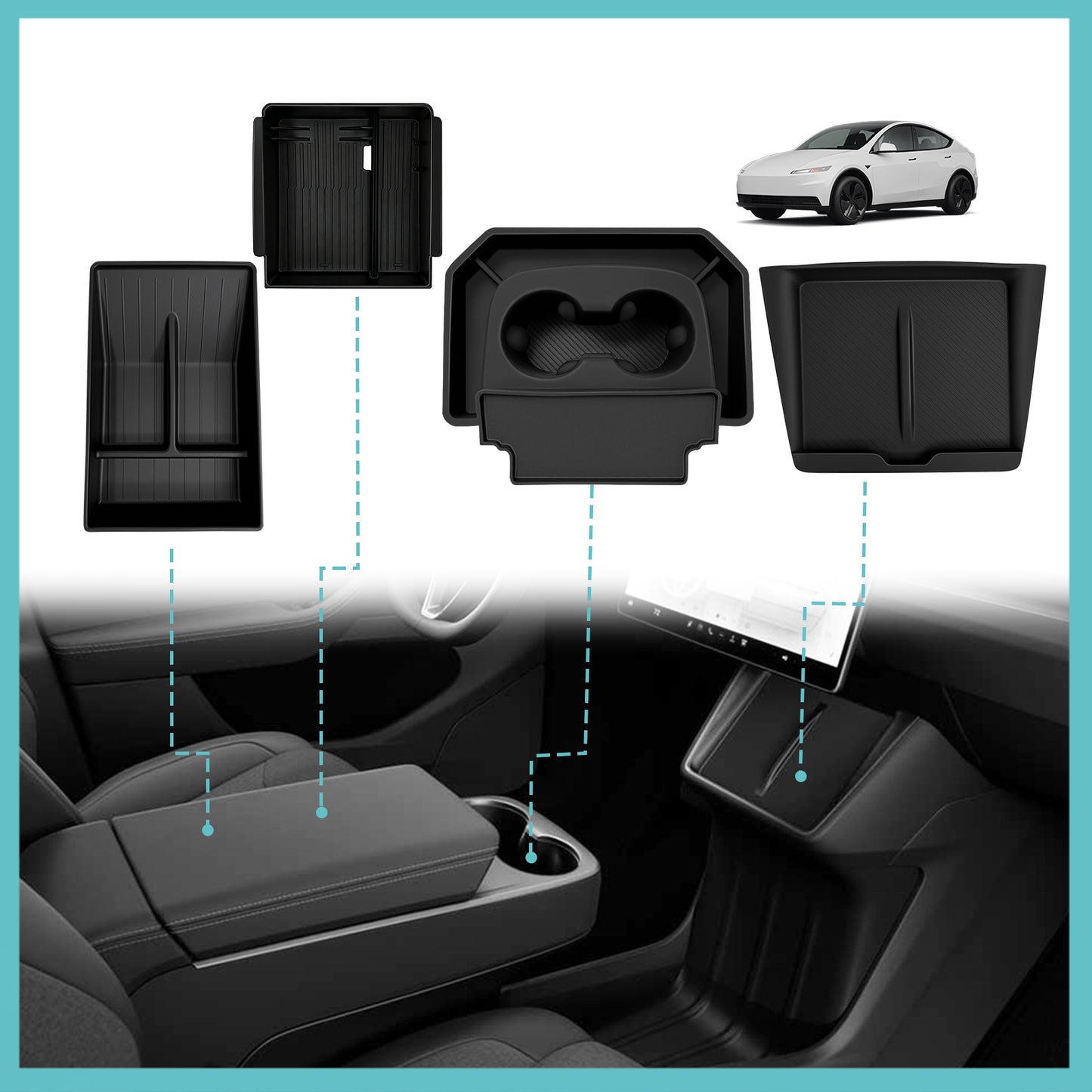 4PCS Center Console Organizer for 2026+ Tesla Model Y Juniper Standard Trim(ONLY Fit Juniper Standard Version)