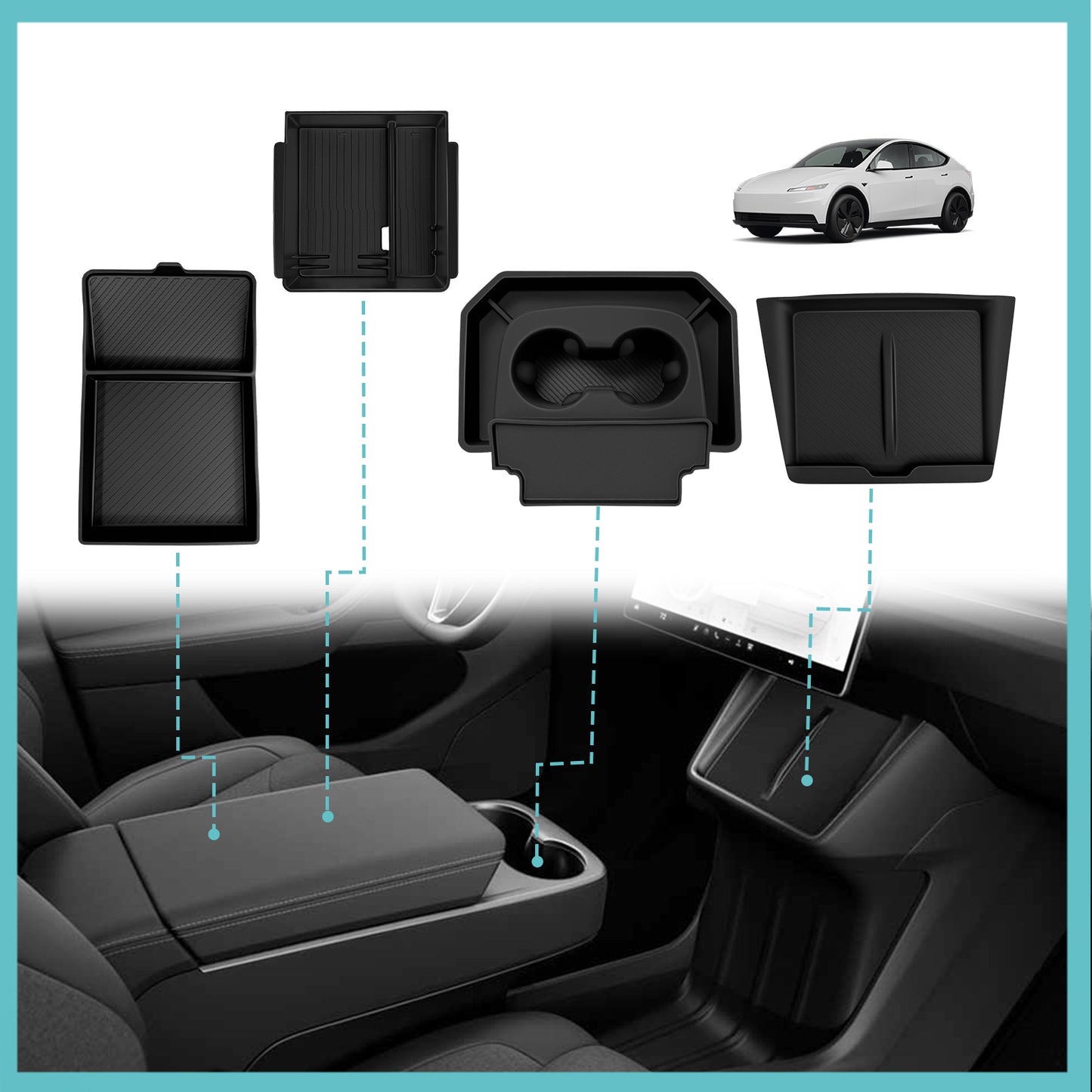 4PCS Center Console Organizer for 2026+ Tesla Model Y Juniper Standard Trim(ONLY Fit Juniper Standard Version)