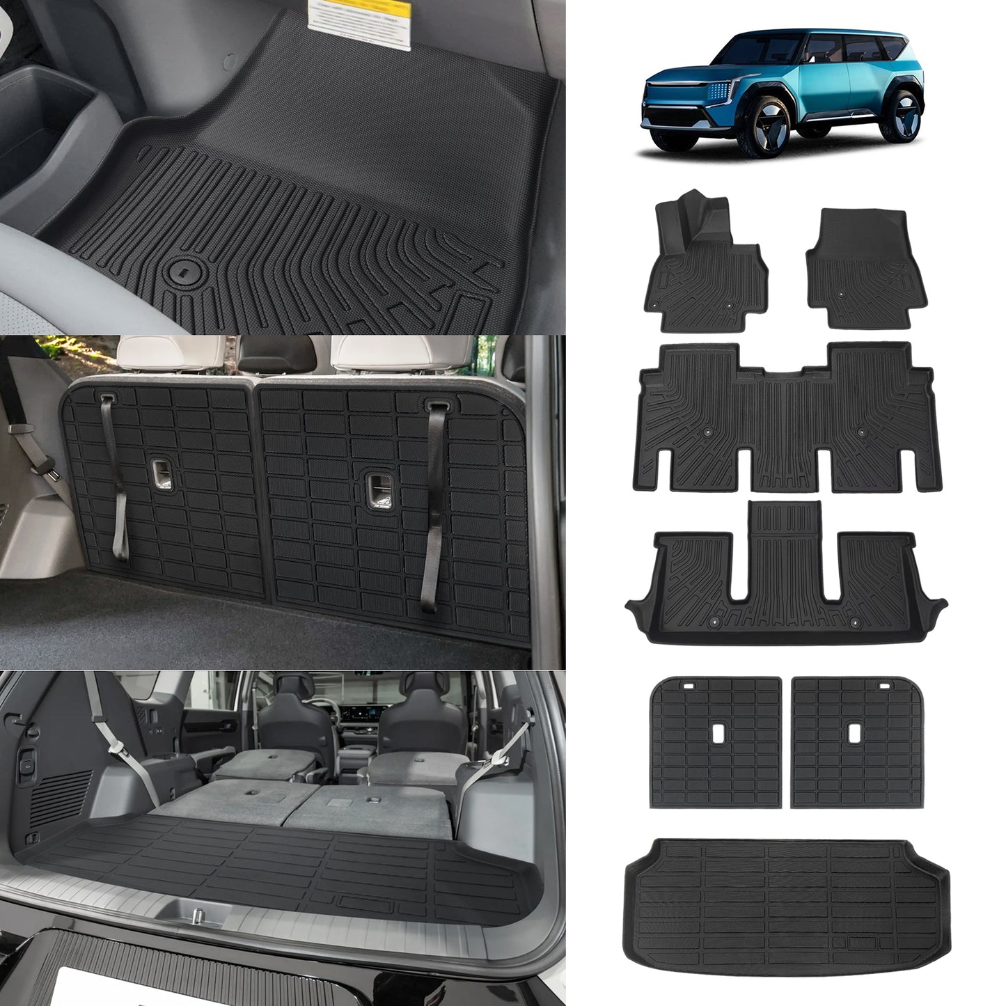 Bundle of 6-Seat Floor Mats + Trunk Mat + Seats Back Covers from BestEvMod