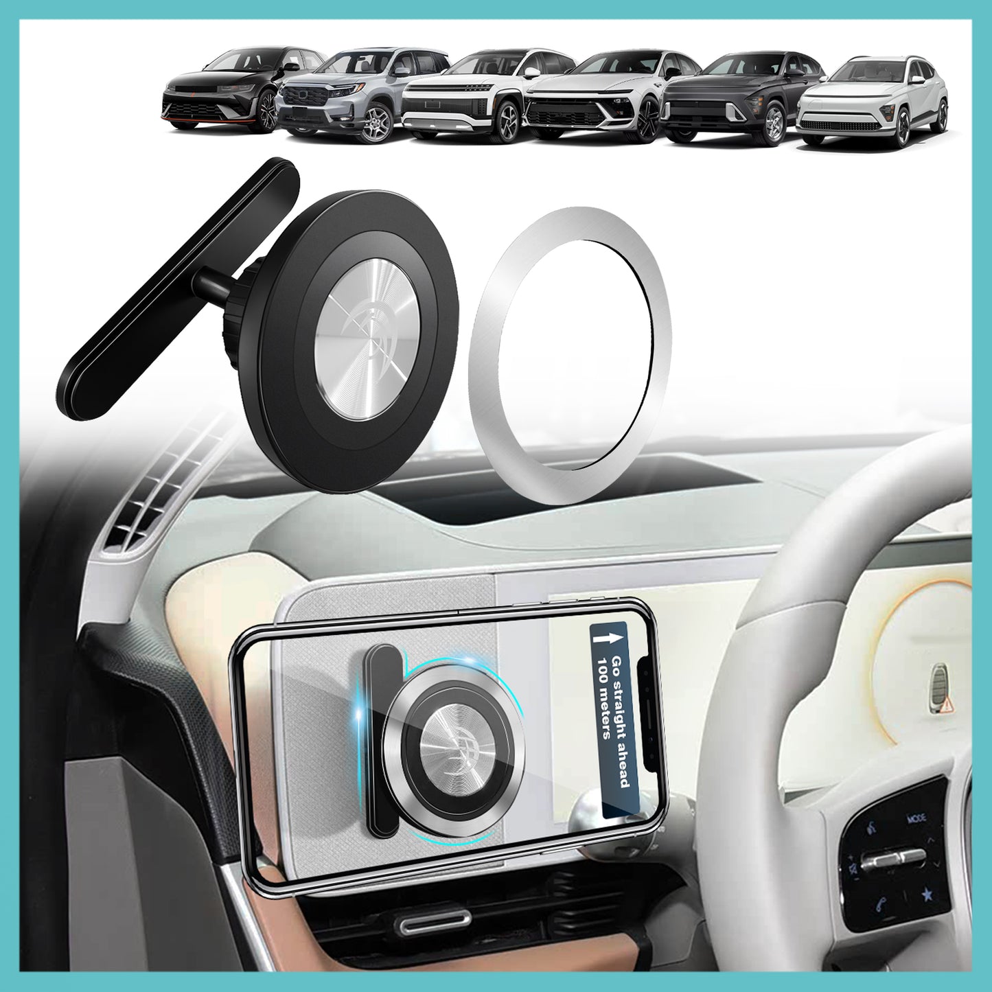 Magnetic Phone Holder for Hyundai Ioniq 5, Ioniq 9 , Sonata, Kona, Kona Electric, Santa Fe (SE, SEL, XRT Trims only)