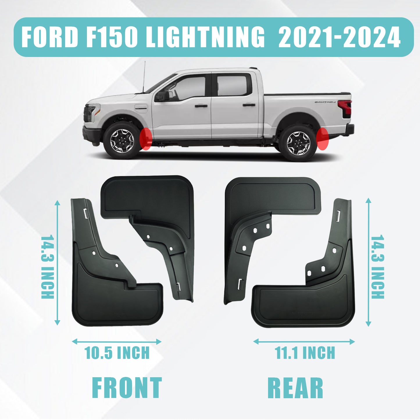 F-150 Lightning Mud Flaps Splash Guards (Set of 4) No Need to Drill Holes from BestEvMod