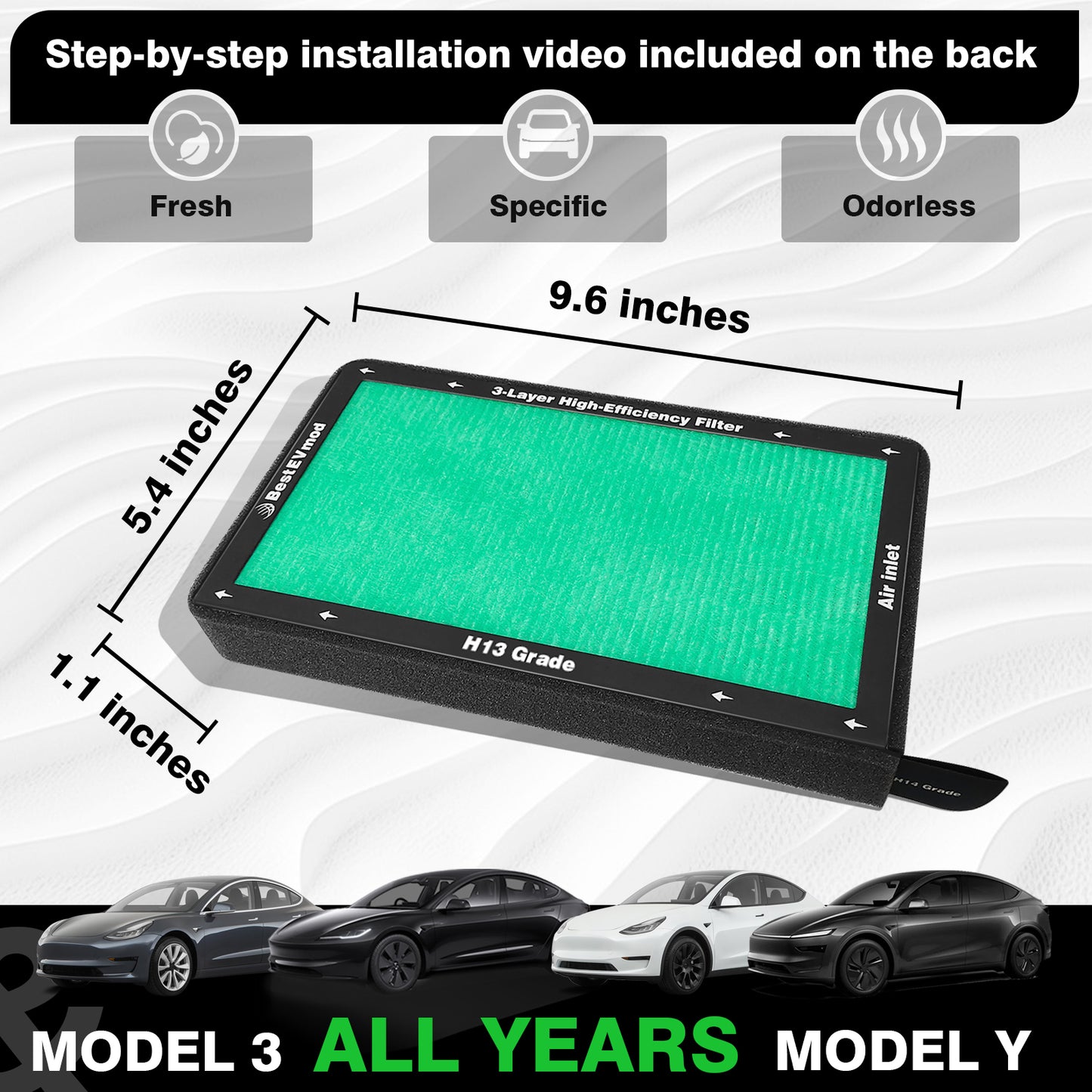 2 Pack Upgraded Tesla Model 3/Y Cabin Air Filter Replacement HEPA Air Filter with Activated Carbon for 2017-2025 Model 3 & Highland/ 2020-2026 Model Y & Juniper