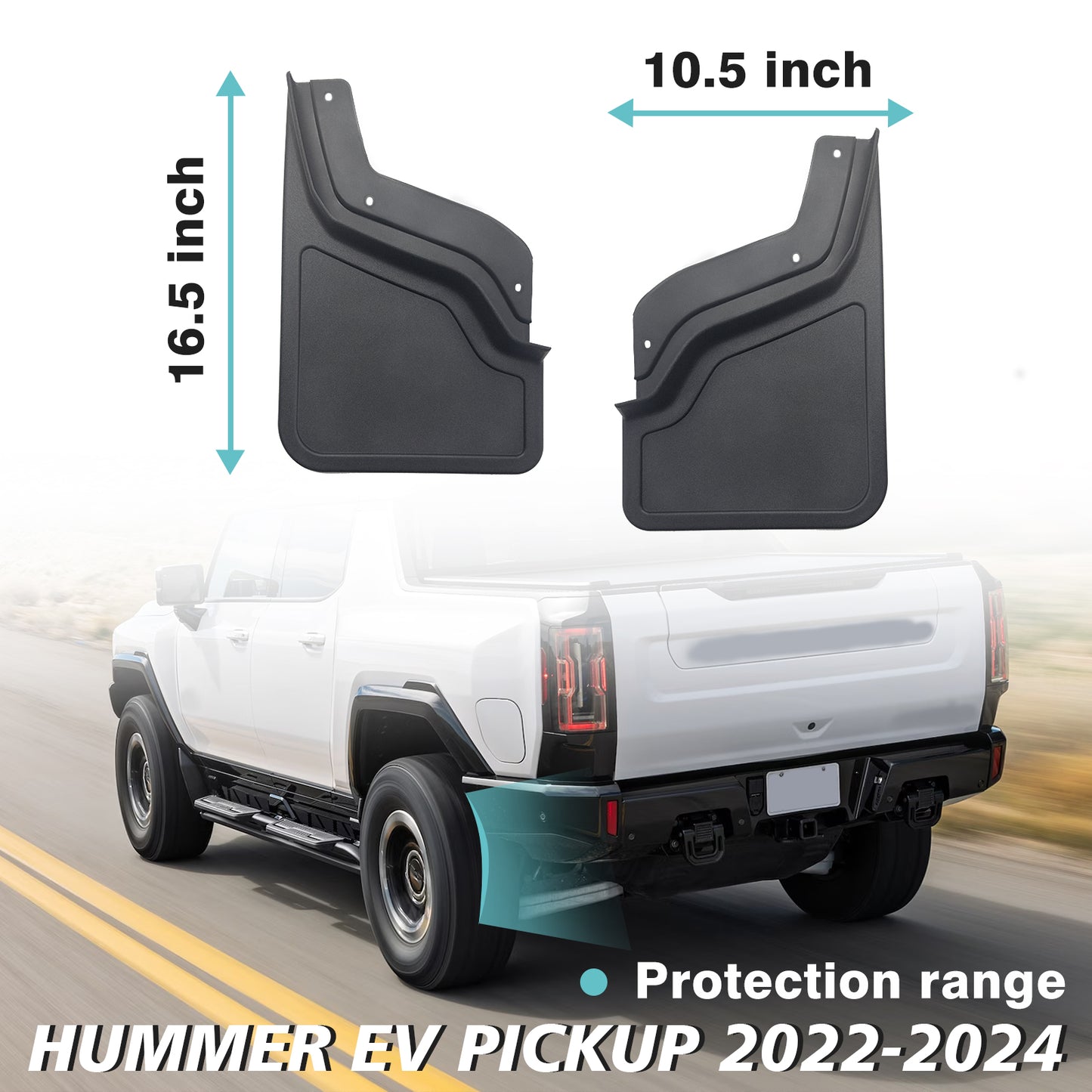 BestEvMod Compatible with Hummer EV Pickup Rear Mud Flaps ONLY (Set of 2)