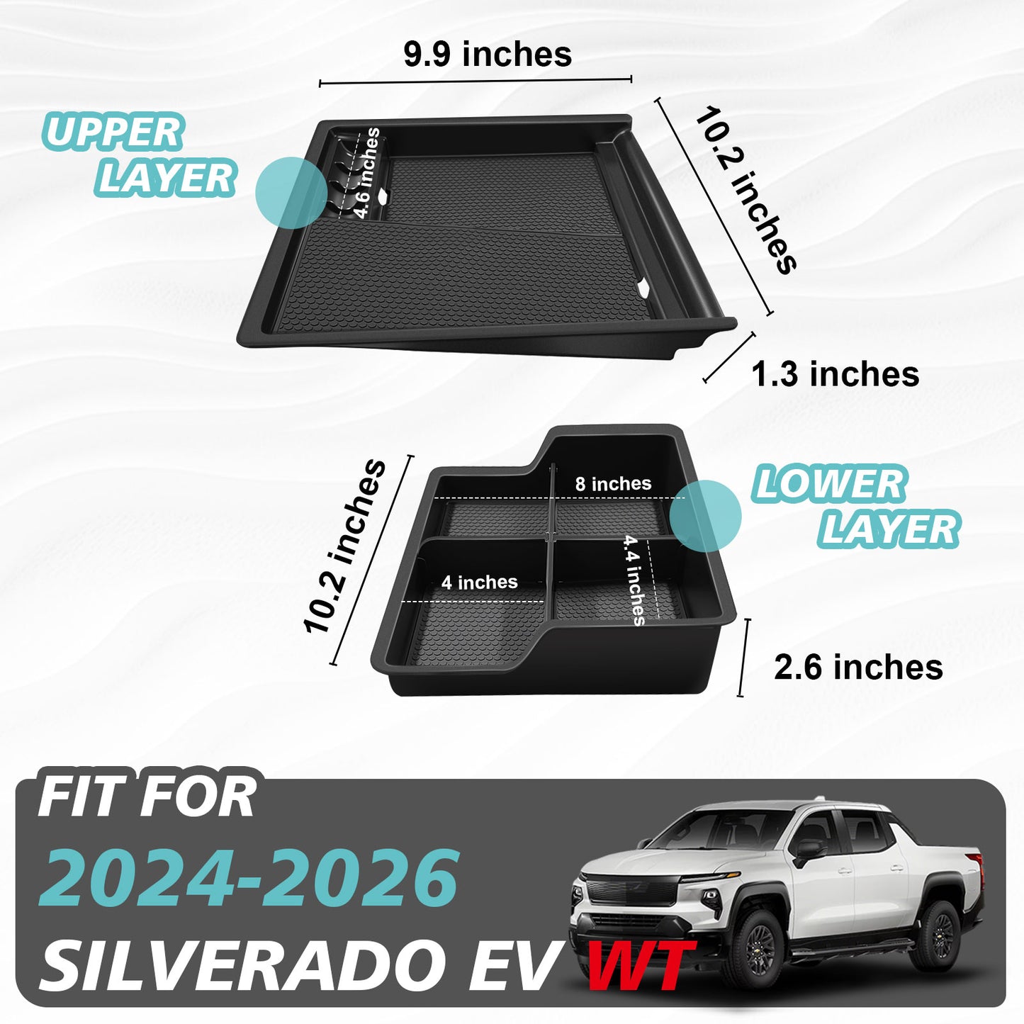 2PCS Front Center Console Organizer for 2024+ Silverado EV WT from BestEvMod