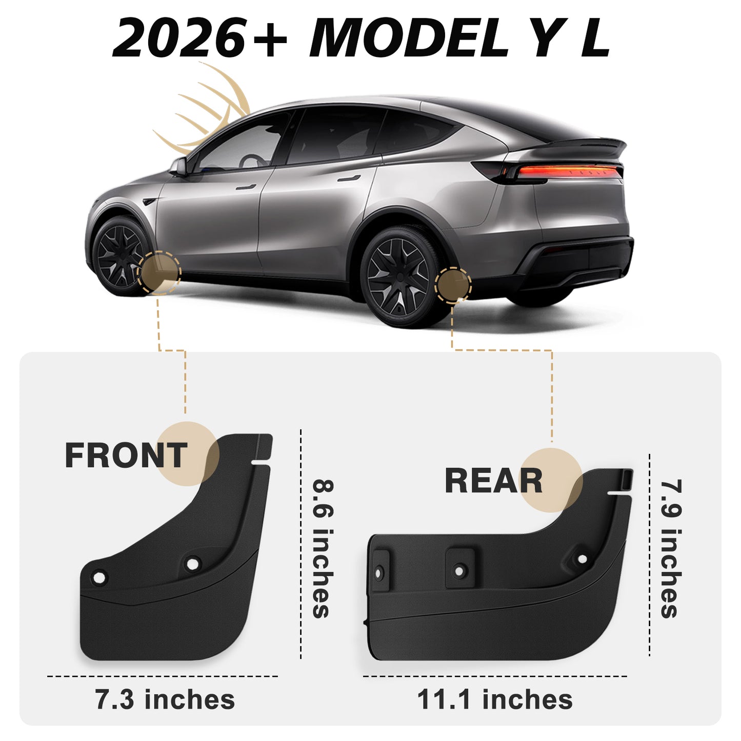 BestEvMod Mud Flaps Splash Guards for Tesla 2026+ Model YL No Drilling