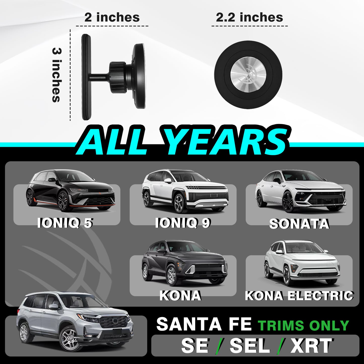 Magnetic Phone Holder for Hyundai Ioniq 5, Ioniq 9 , Sonata, Kona, Kona Electric, Santa Fe (SE, SEL, XRT Trims only)