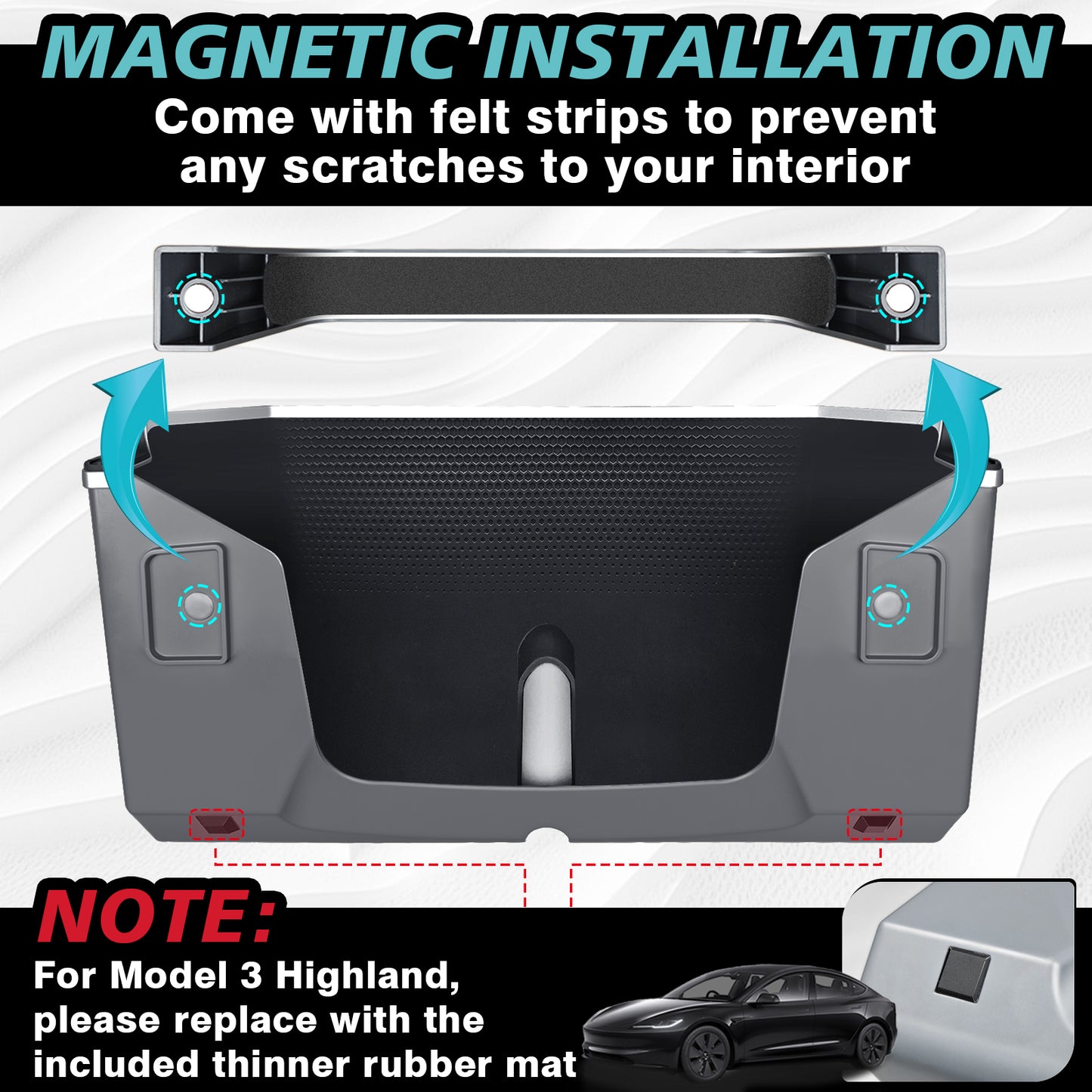 Upgrade Under Screen Storage Strong Magnet for 2026+ Tesla Model Y Juniper/2024+ Model 3 Highland