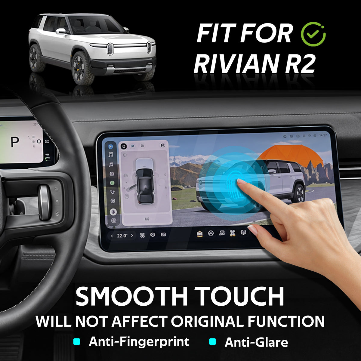 BestEvMod 2PCS Screen Protector for 2026 2027 Rivian R2 Anti-Glare (Matte)