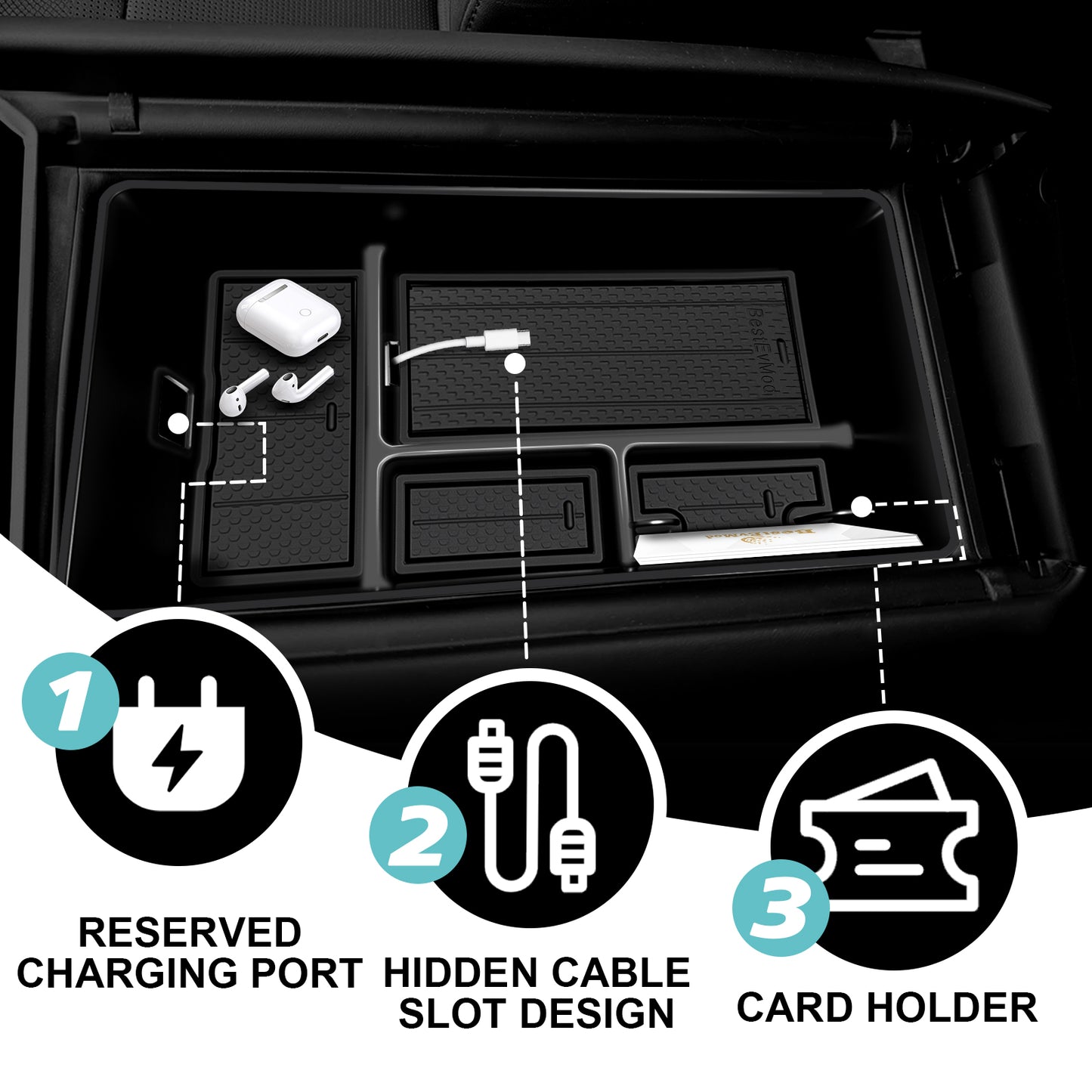 2PCS Center Console Organizer & Phone Charge Area Silicone Cover for Hyundai Ioniq 9 2026+ S SE SEL
