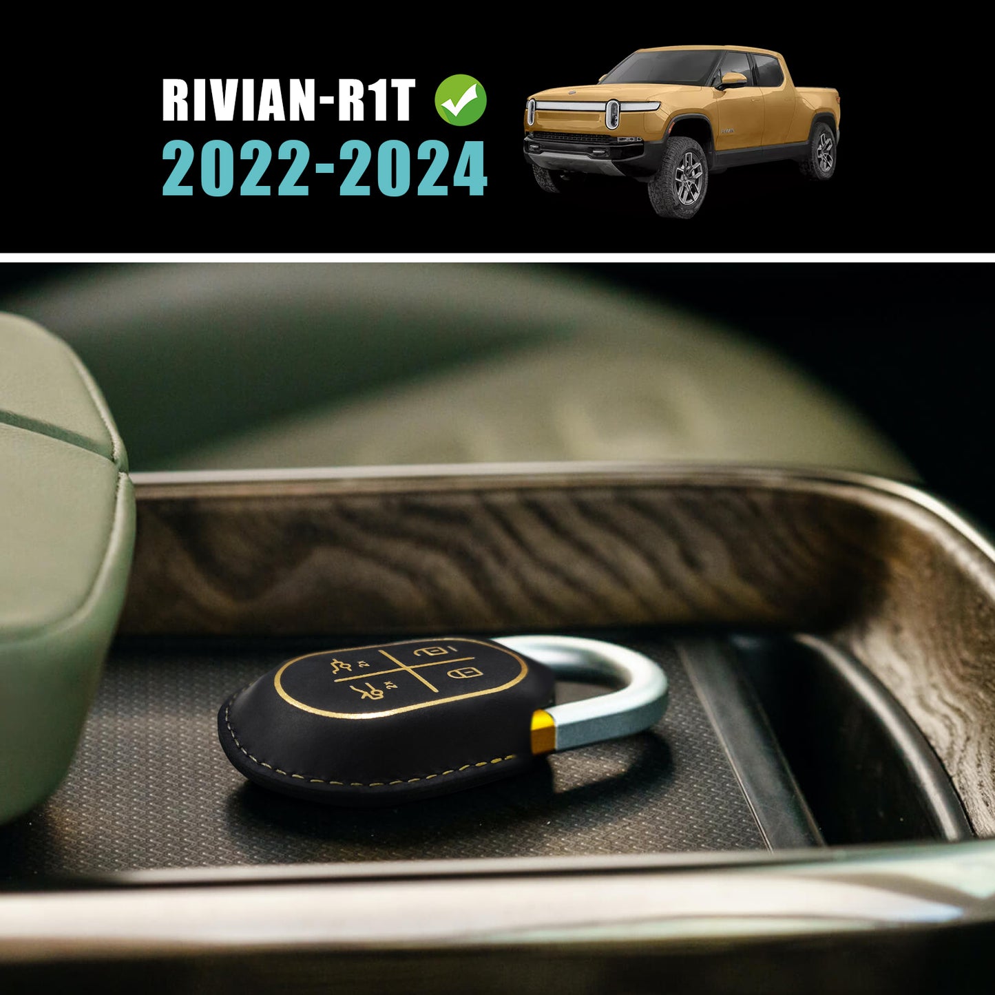 Compatible with Rivian R1T & Rivian R1S Leather Key Shells Protector Remote Key Case