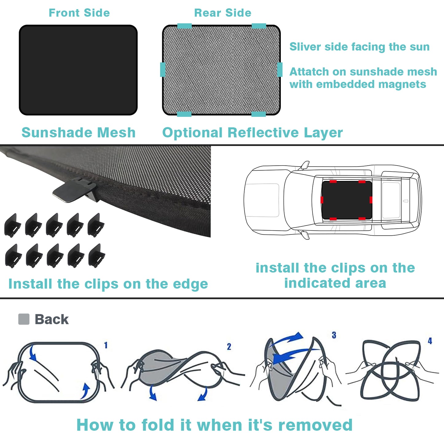 Compatible with Rivian R1S Foldable Roof Sunshade Accessories from BestEvMod FRONT ROOF ONLY