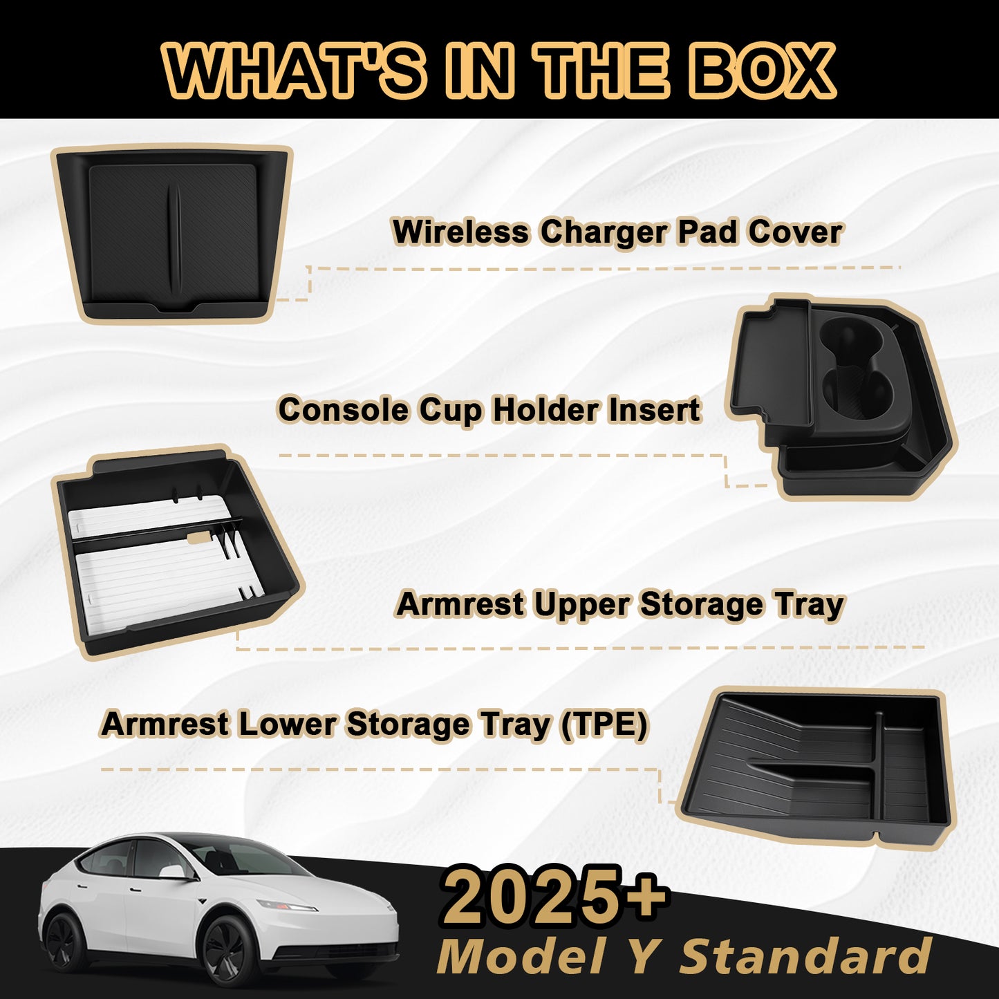 4PCS Center Console Organizer for 2026+ Tesla Model Y Juniper Standard Trim(ONLY Fit Juniper Standard Version)