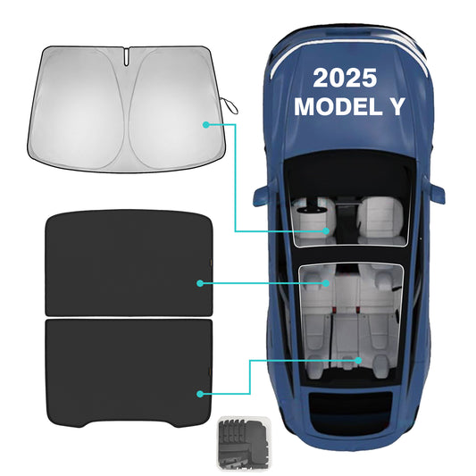 Windshield & Roof Foldable Sunshade for 2025 Tesla Model Y Juniper